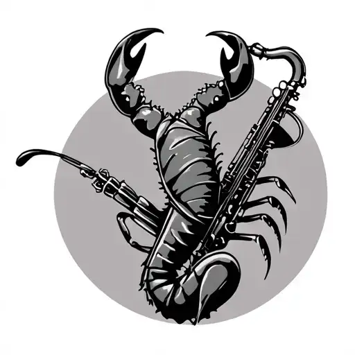 crawfish with saxophone  tattoo design idea