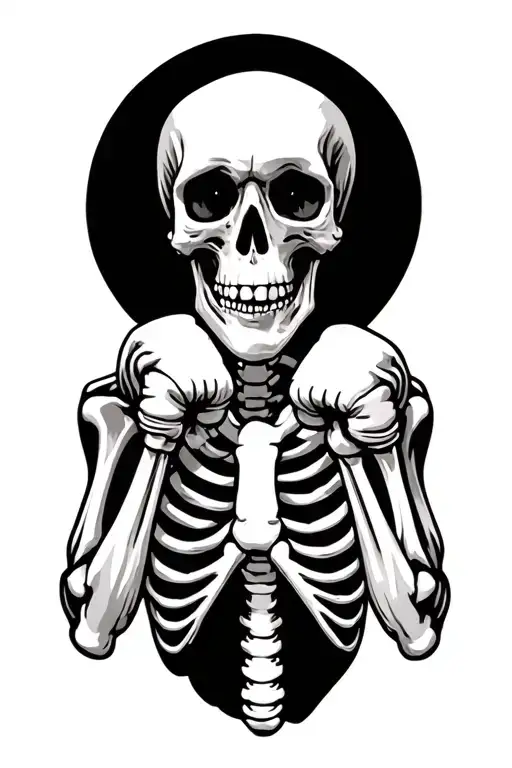 skeleton, in a boxing stance, detailed bones tattoo design idea