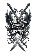 "With pain comes strength " phoenx and swords crossed for pain eternally poetic tattoo design idea