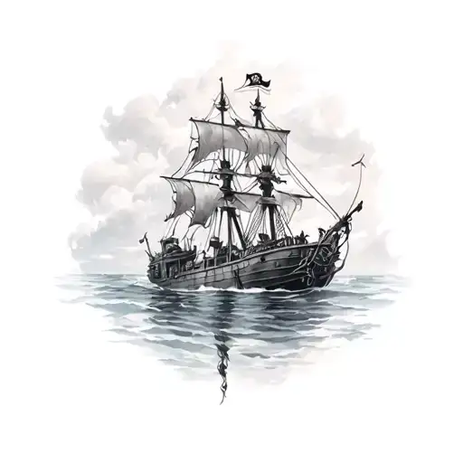 sunken ship with sketon pirates tattoo design idea