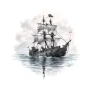 sunken ship with sketon pirates tattoo design idea