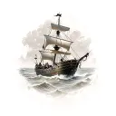 sunken ship with sketon pirates tattoo design idea