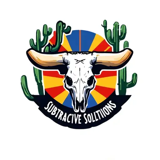 "Subtractive Solutions" "Subtractive Solutions" "Subtractive Solutions" Logo for a machine shop based in Arizona using the outline of the state line, a cow skull, the state flag and cactus. tattoo design idea