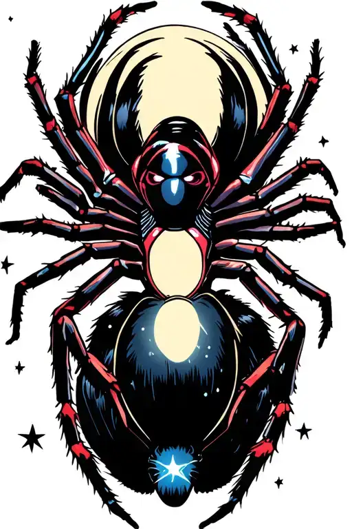 black widow spider that is like kinda girly in the moonlight with stars  tattoo design idea