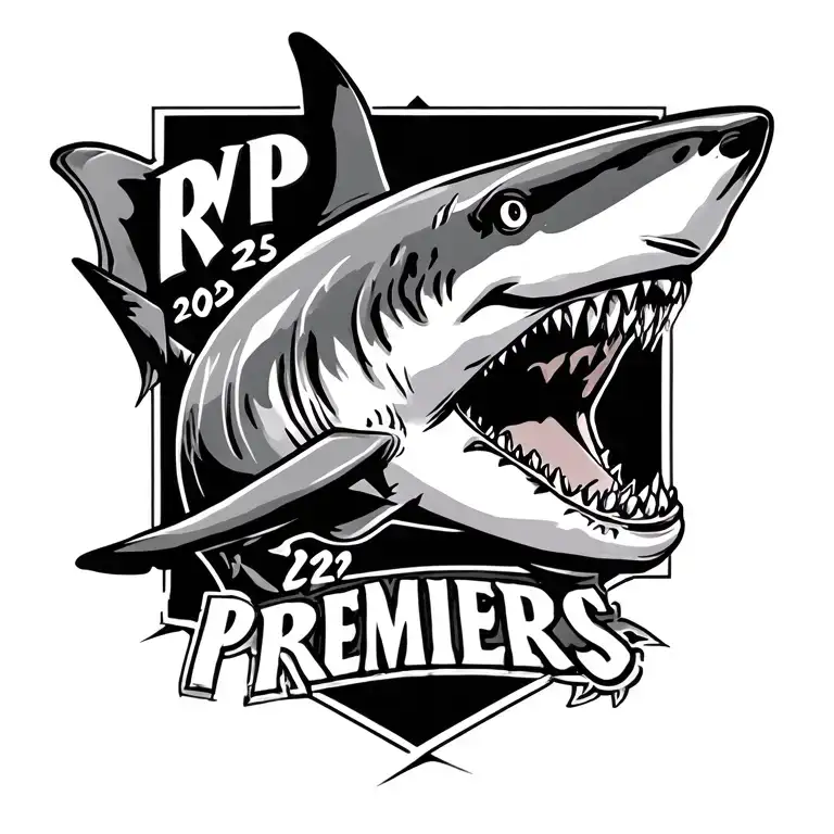 image of shark with words rvp 2025 premiers around it tattoo design idea