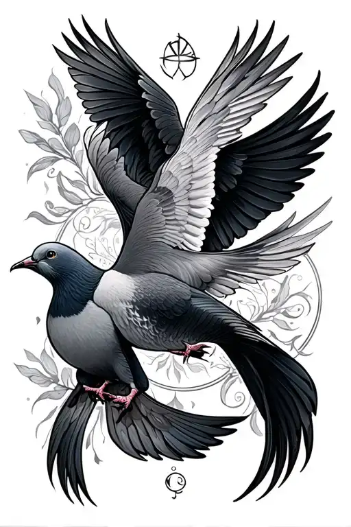 2 Doves and Pisces zodiac sign tattoo design idea