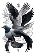 2 Doves and Pisces zodiac sign tattoo design idea