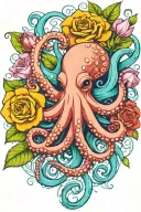 octopus, snowdrop, rose,  marigold flower tattoo design idea