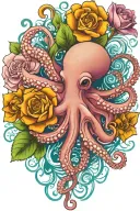 octopus, snowdrop, rose,  marigold flower tattoo design idea