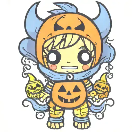 kawaii Halloween monster tattoo design idea
