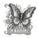 Aaliyah name with a little butterfly  tattoo design idea