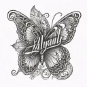 Aaliyah name with a little butterfly  tattoo design idea