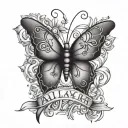 Aaliyah name with a little butterfly  tattoo design idea