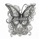 Aaliyah name with a little butterfly  tattoo design idea