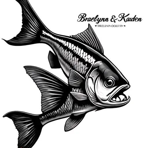 "Braelynn & Kaeden" bass fish swimming tattoo design idea