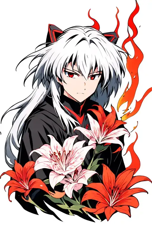 INUYASHA WITH BURNING RED SPIDER LILLIES AROUND HIM  tattoo design idea