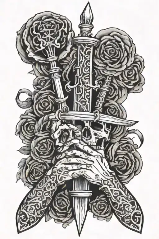momento mori sword piercing the hands of god tattoo design idea