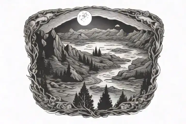 river with moon shining tattoo design idea