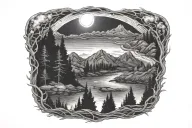 river with moon shining tattoo design idea