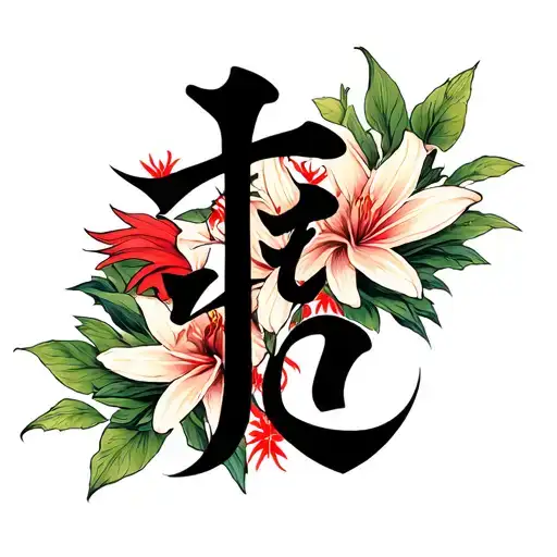 spider lily, wind bar and gaara love kanji tattoo design idea