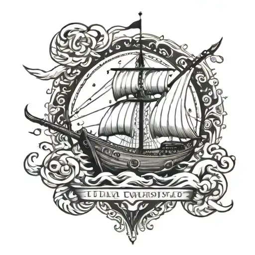 A viking ship carrying a supernova tattoo design idea