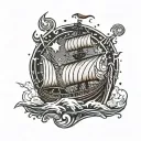A viking ship carrying a supernova tattoo design idea
