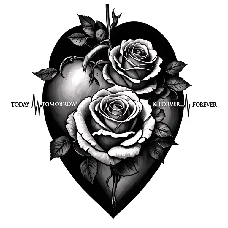 Roses heart beat " TODAY TOMORROW & FOREVER tattoo design idea