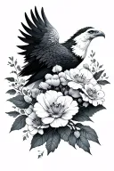 Adler, mountains, flowers tattoo design idea