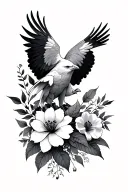 Adler, mountains, flowers tattoo design idea