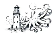 lighthouse and octopus holding tattoo design idea
