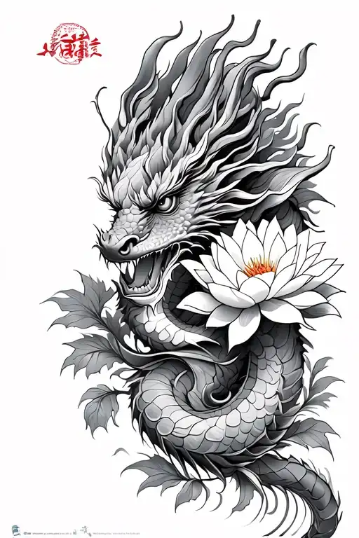 vietnamese dragon and lotus flower growing tattoo design idea