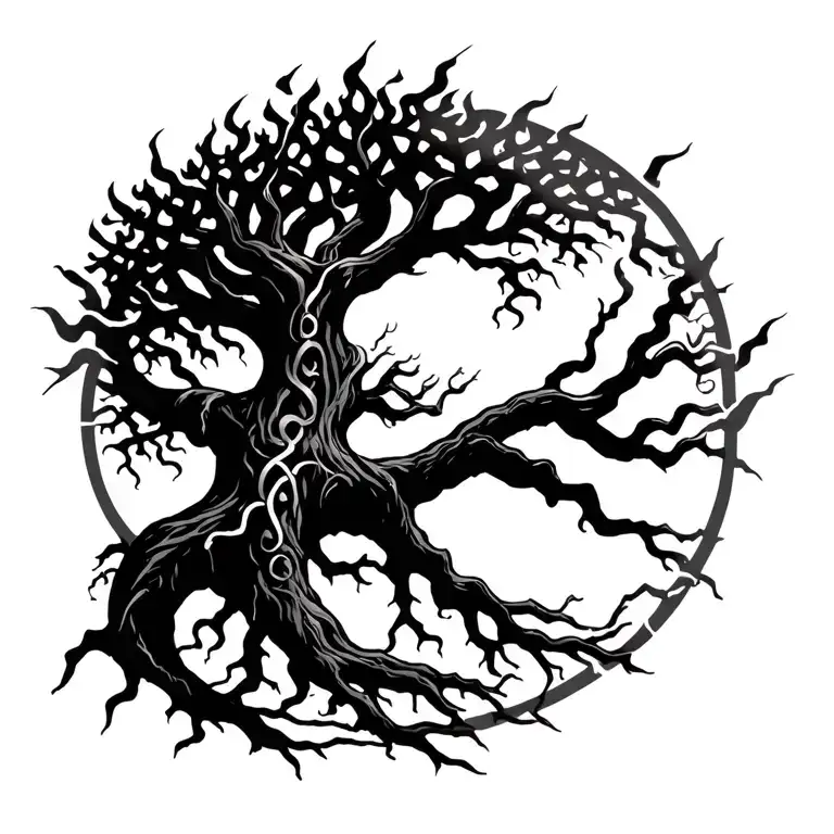 celtic tree of life with lightning roots tattoo design idea