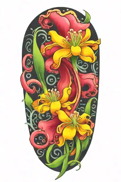 snowdrop, rose, marigold, octopus tentacles tattoo design idea