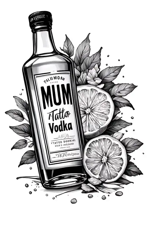 bottle of vodka mum written tattoo design idea