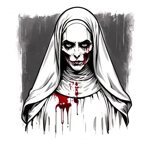 evil nun bloody tattoo design idea