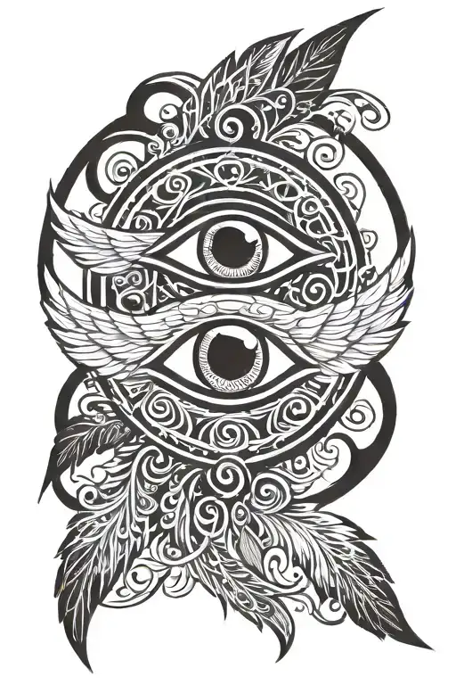 eye with wings seraphim with and cyber sigilism line around them tattoo design idea