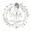 A bohemian yoga practitioner surrounded by symbols of freedom and peace tattoo design idea