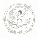 A bohemian yoga practitioner surrounded by symbols of freedom and peace tattoo design idea