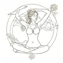 A bohemian yoga practitioner surrounded by symbols of freedom and peace tattoo design idea