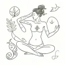 A bohemian yoga practitioner surrounded by symbols of freedom and peace tattoo design idea