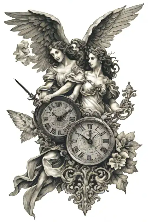 renaissance angels  and time tattoo design idea