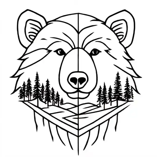 bear head with forests and mountains inside tattoo design idea