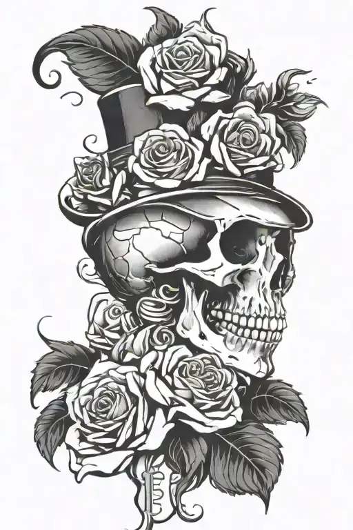 smoke skull with dollar roses tattoo design idea