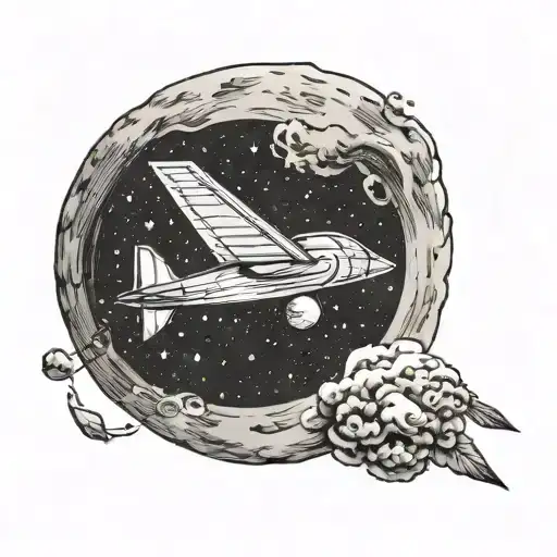 Paper Plane flying past the moon tattoo design idea