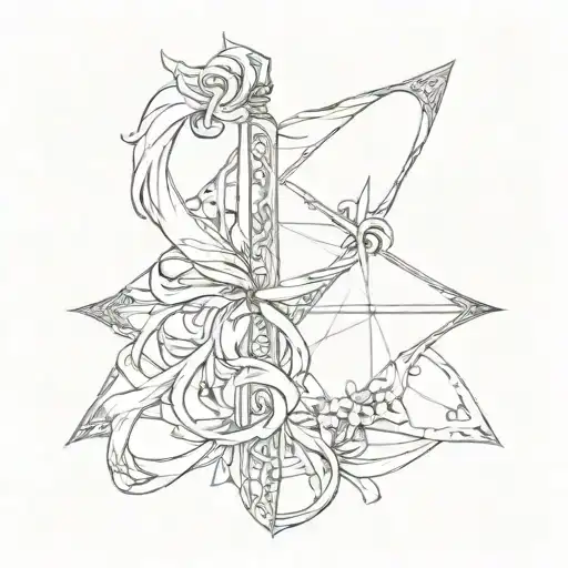 bent text "Zirael with a bow" tattoo design idea