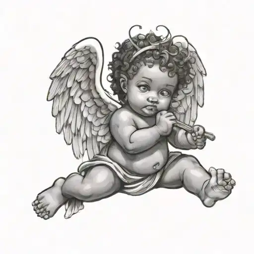 African American cherub angel tattoo design idea