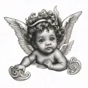 African American cherub angel tattoo design idea