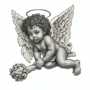 African American cherub angel tattoo design idea