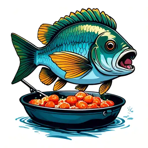 bluegill in frying pan tattoo design idea