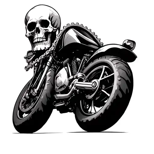 skulls and motor bike chains wrapped with motor bike sprockets  tattoo design idea